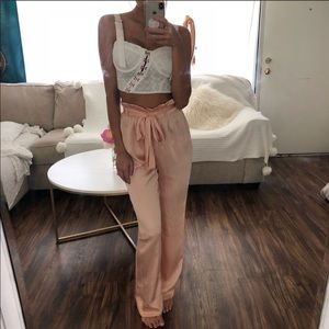 High wasted silky pink pants